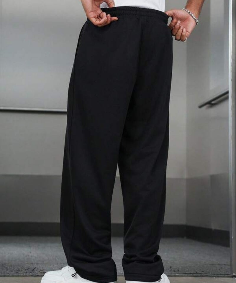 فلاينوف بنطال رياضي رجالي فاخر أسود سادة بقصة مريحة مع رباط للإغلاق وتصميم أنيق - Image 4